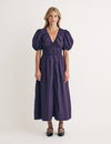 Purple Puff Sleeve Lilah Midi Dress