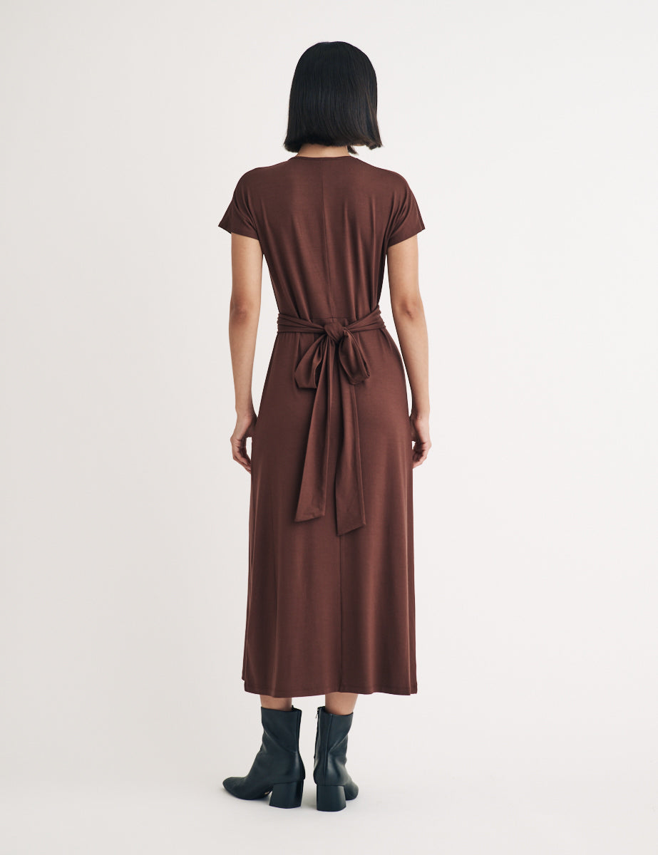 Brown Twist Front Lauren Midi Dress