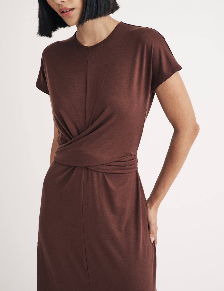 Brown Twist Front Lauren Midi Dress