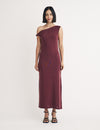 Burgundy Twist Shoulder Andrea Midi Dress