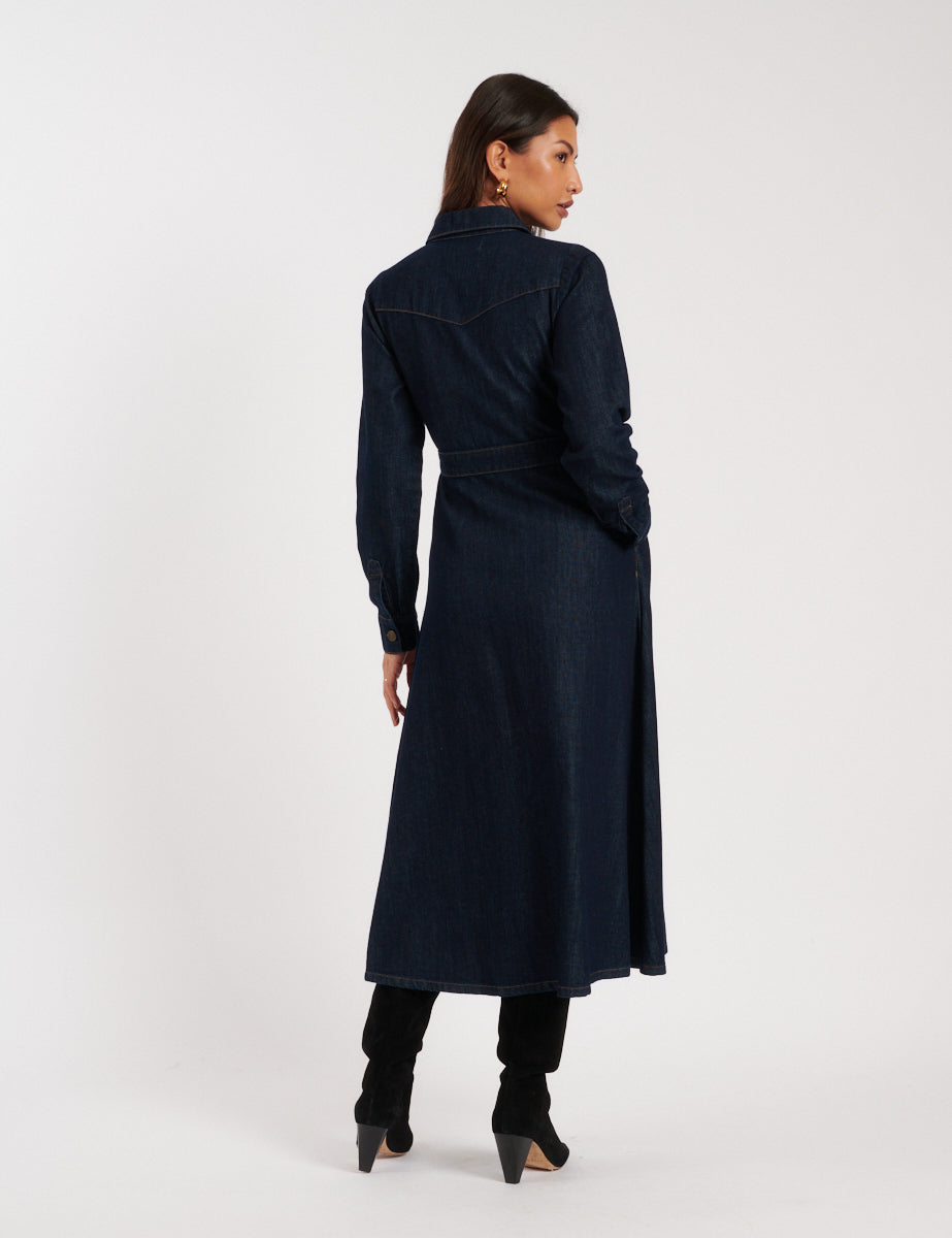 Dark Wash Denim Graceland Midi Shirt Dress