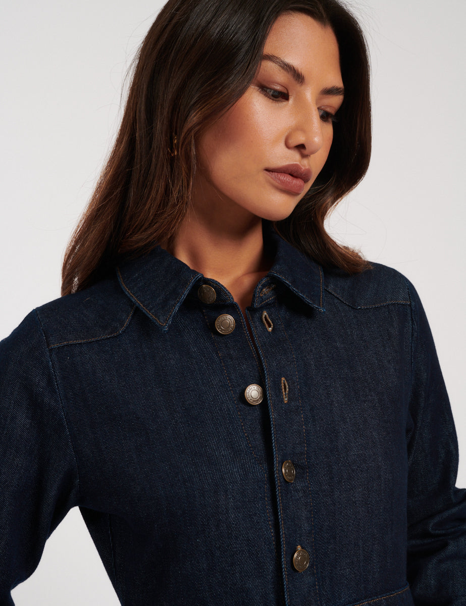 Dark Wash Denim Graceland Midi Shirt Dress