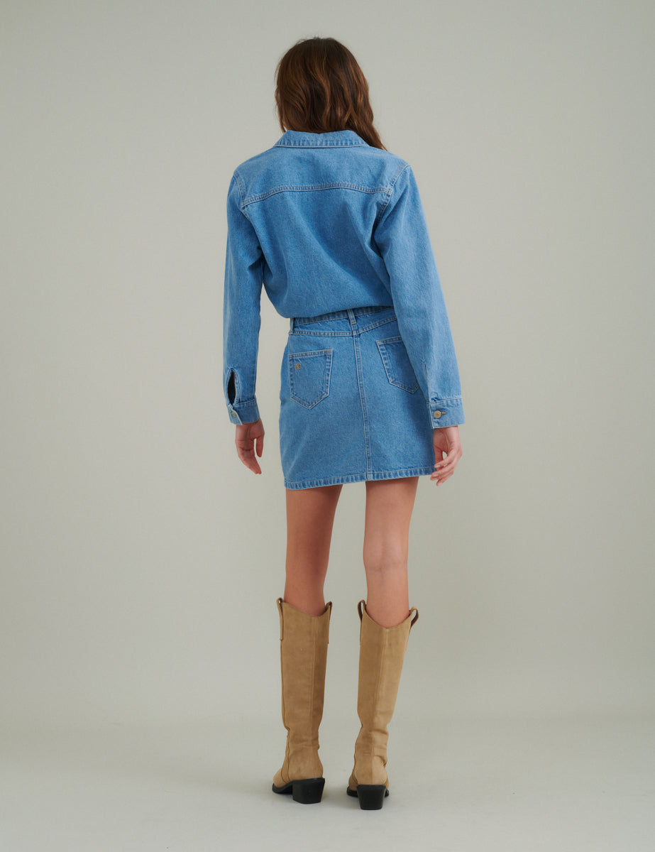 Light Wash Denim Galveston Mini Shirt Dress