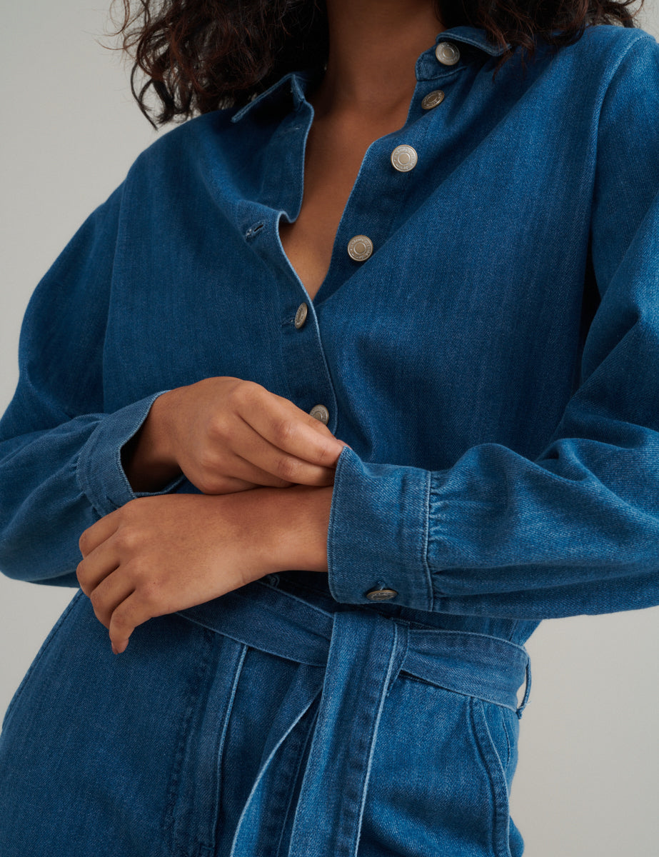 Mid Wash Denim Relaxed Jumpsuit