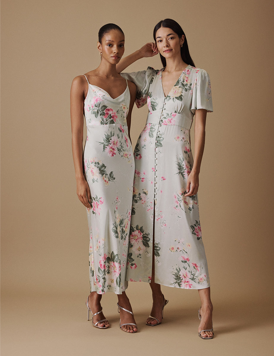 Blooming Roses V Neck Midi Erin Bridesmaids Dress