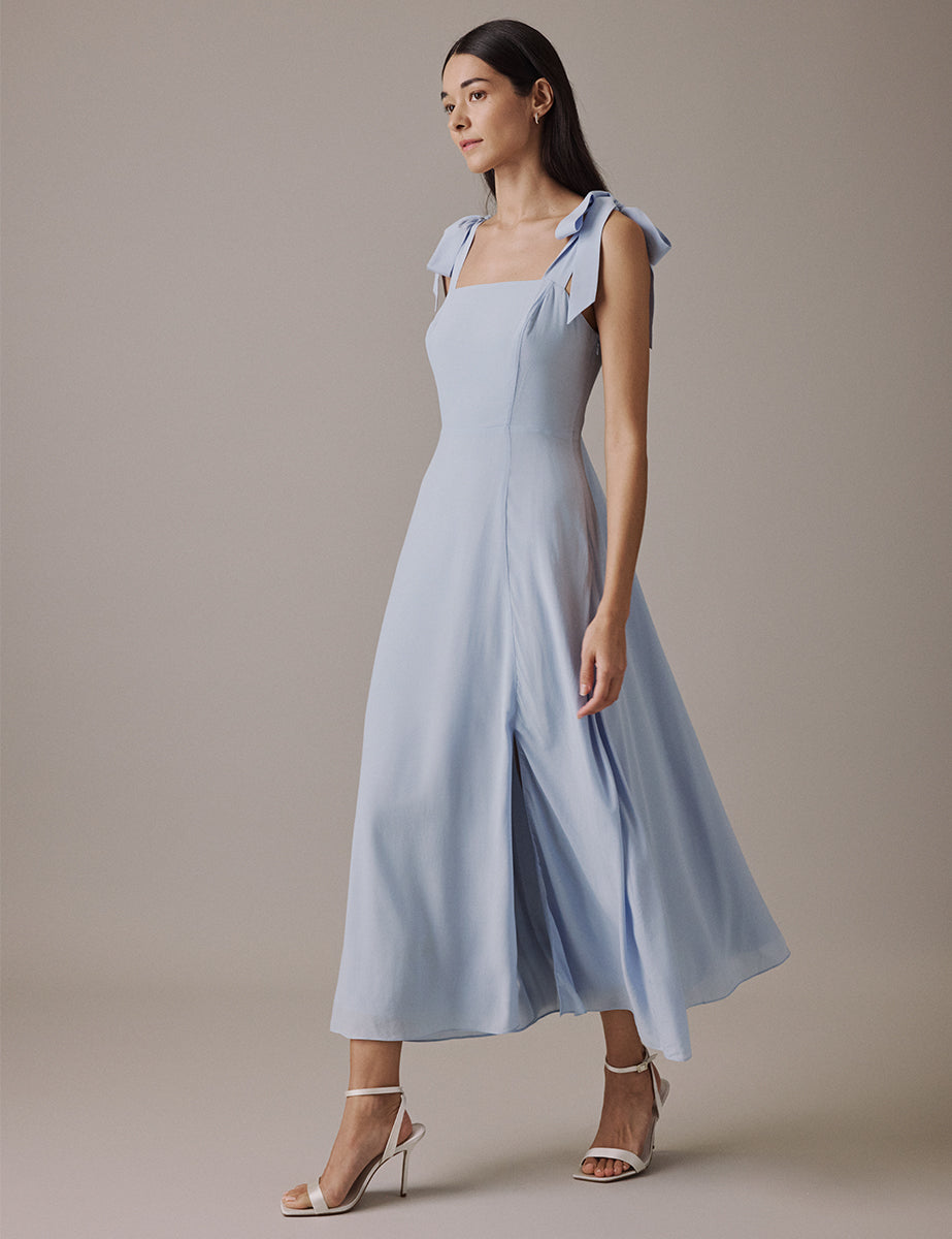 Soft Blue Square Neckline Midi Tamar Dress