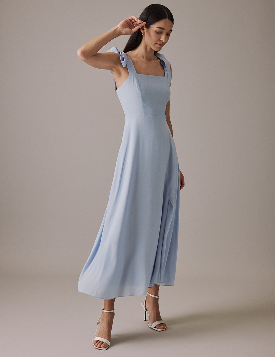 Soft Blue Square Neckline Midi Tamar Dress