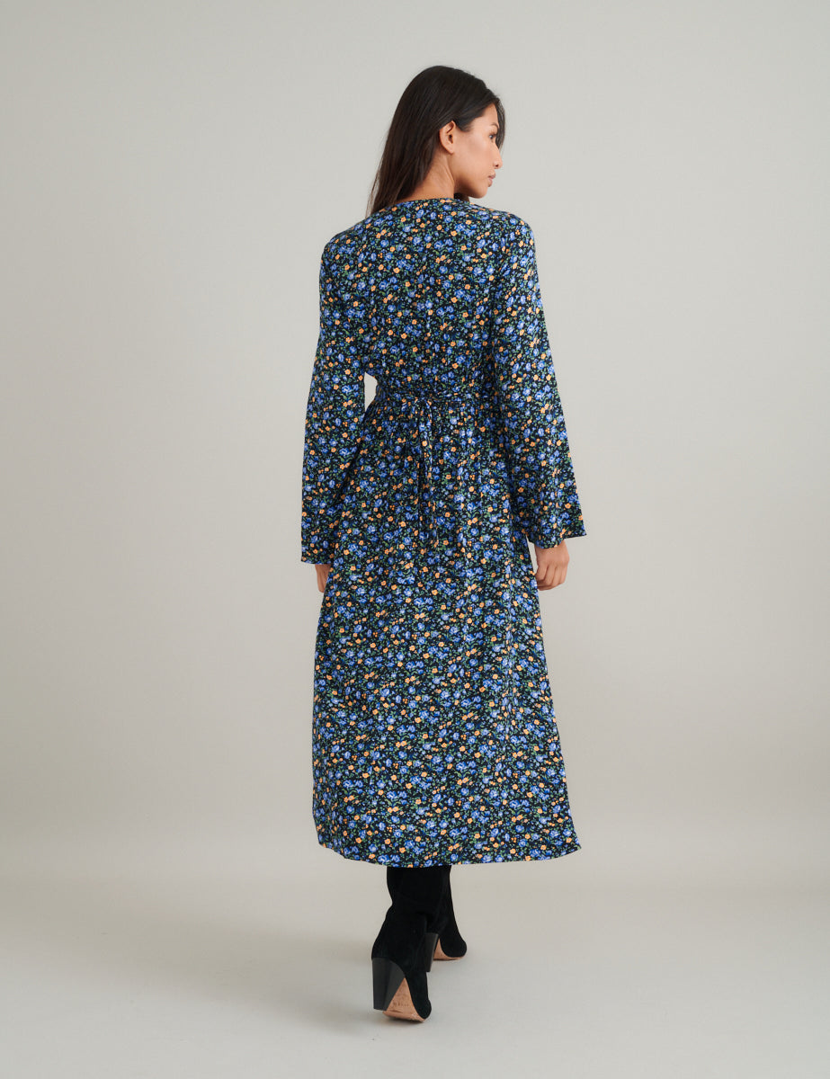 Blue Ditsy Floral Lydia Midi Dress