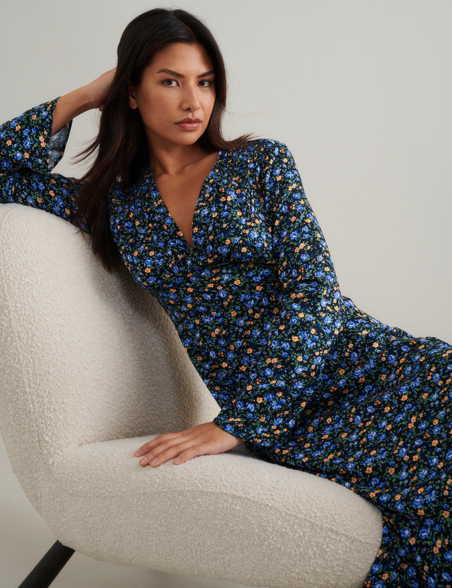 Blue Ditsy Floral Lydia Midi Dress