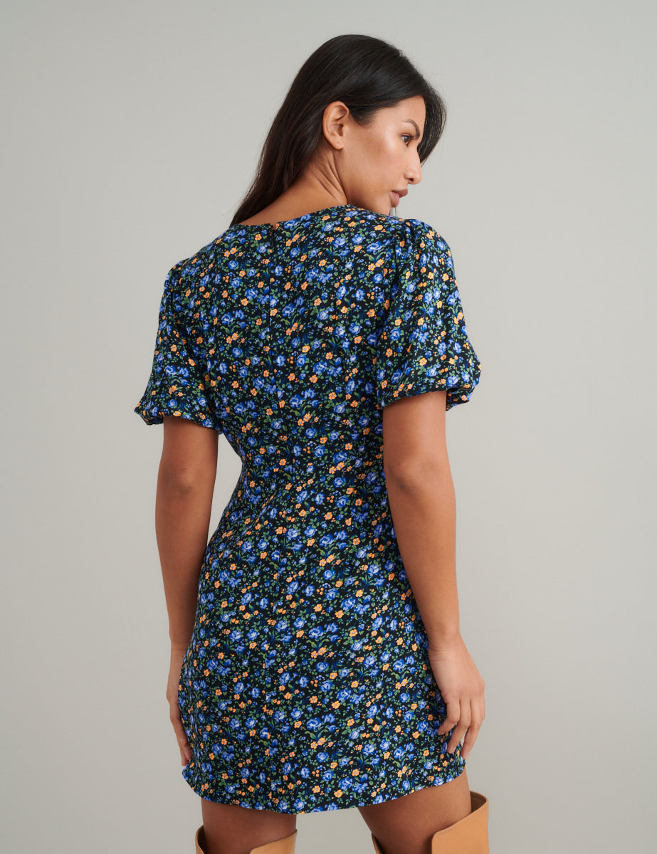 Blue and Yellow Ditsy Floral Benita Mini Dress