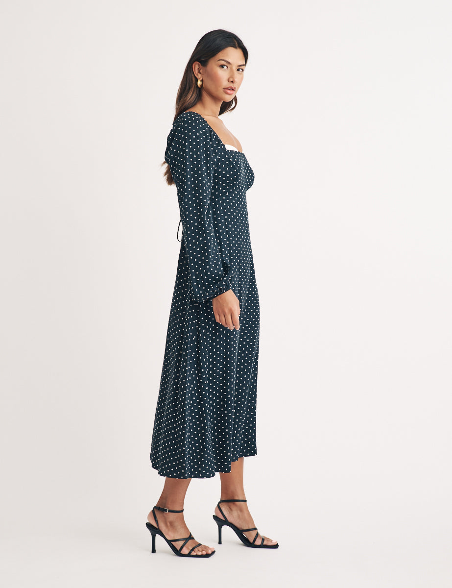 Black Polka Dot Aurdrey Midi Dress