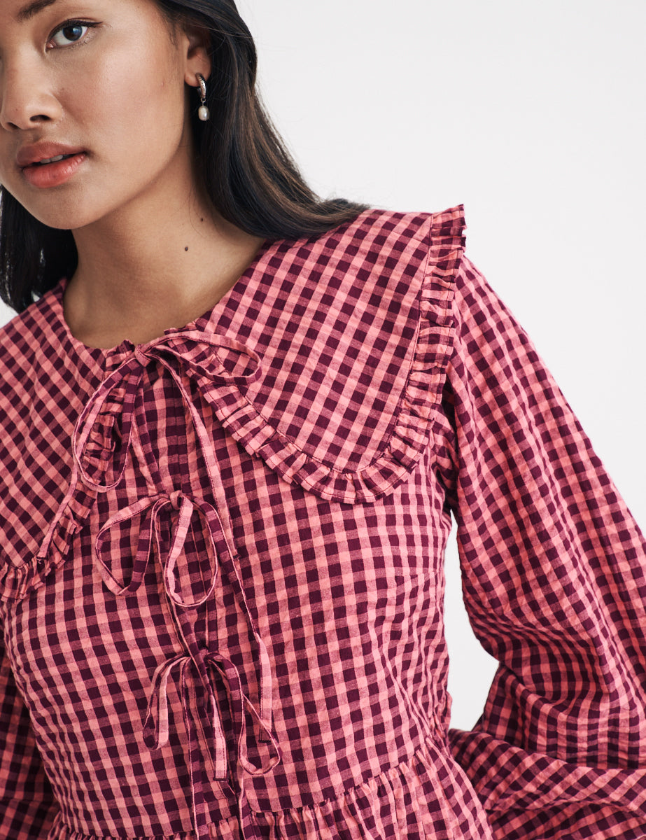 Pink Gingham Peter Pan Collar Blaze Mini Dress