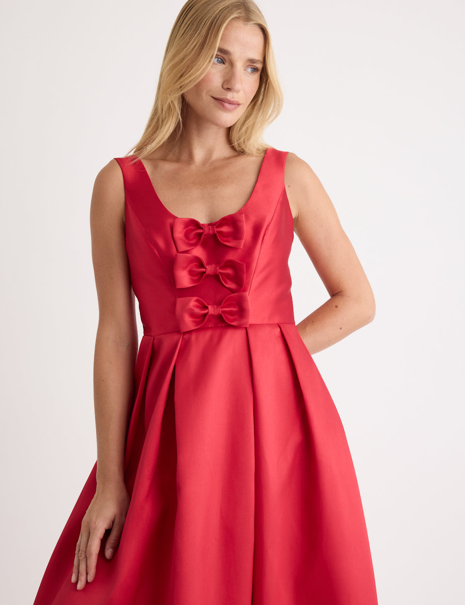 Red Satin Bow Front Milda Dress