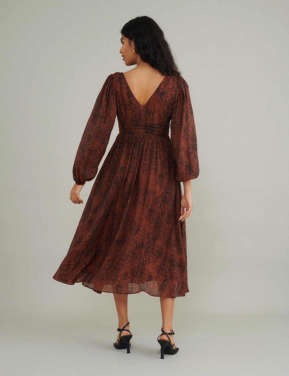 Snake Print Aine Midi Dress