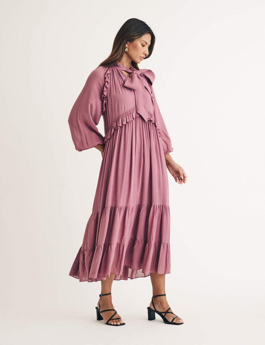 Purple Ruffle Bohana Midi Dress