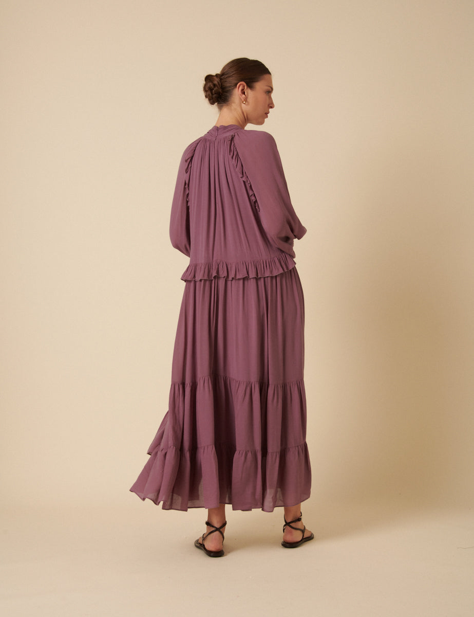 Purple Ruffle Bohana Midi Dress