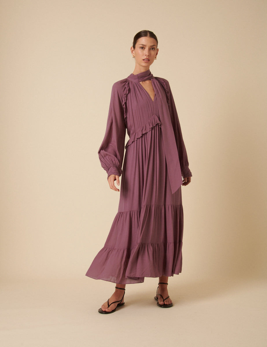 Purple Ruffle Bohana Midi Dress