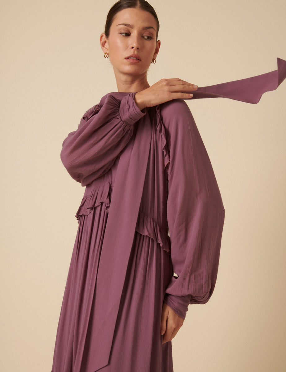 Purple Ruffle Bohana Midi Dress