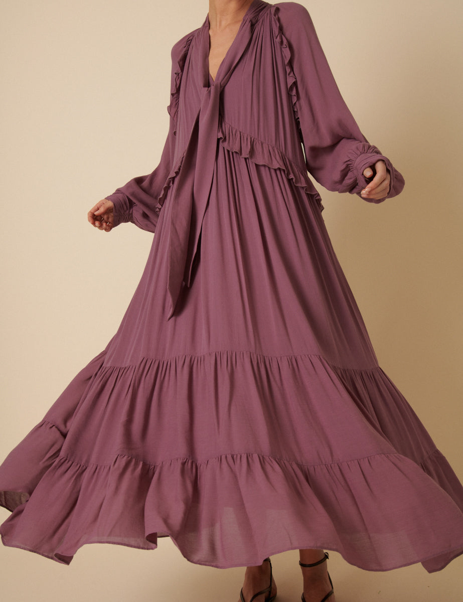 Purple Ruffle Bohana Midi Dress