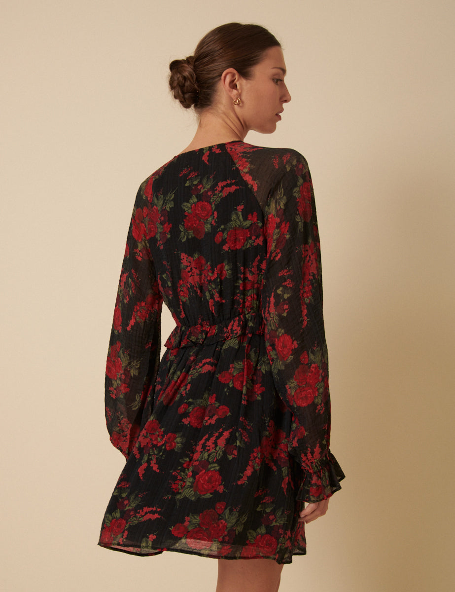 Black Floral Aries Mini Dress