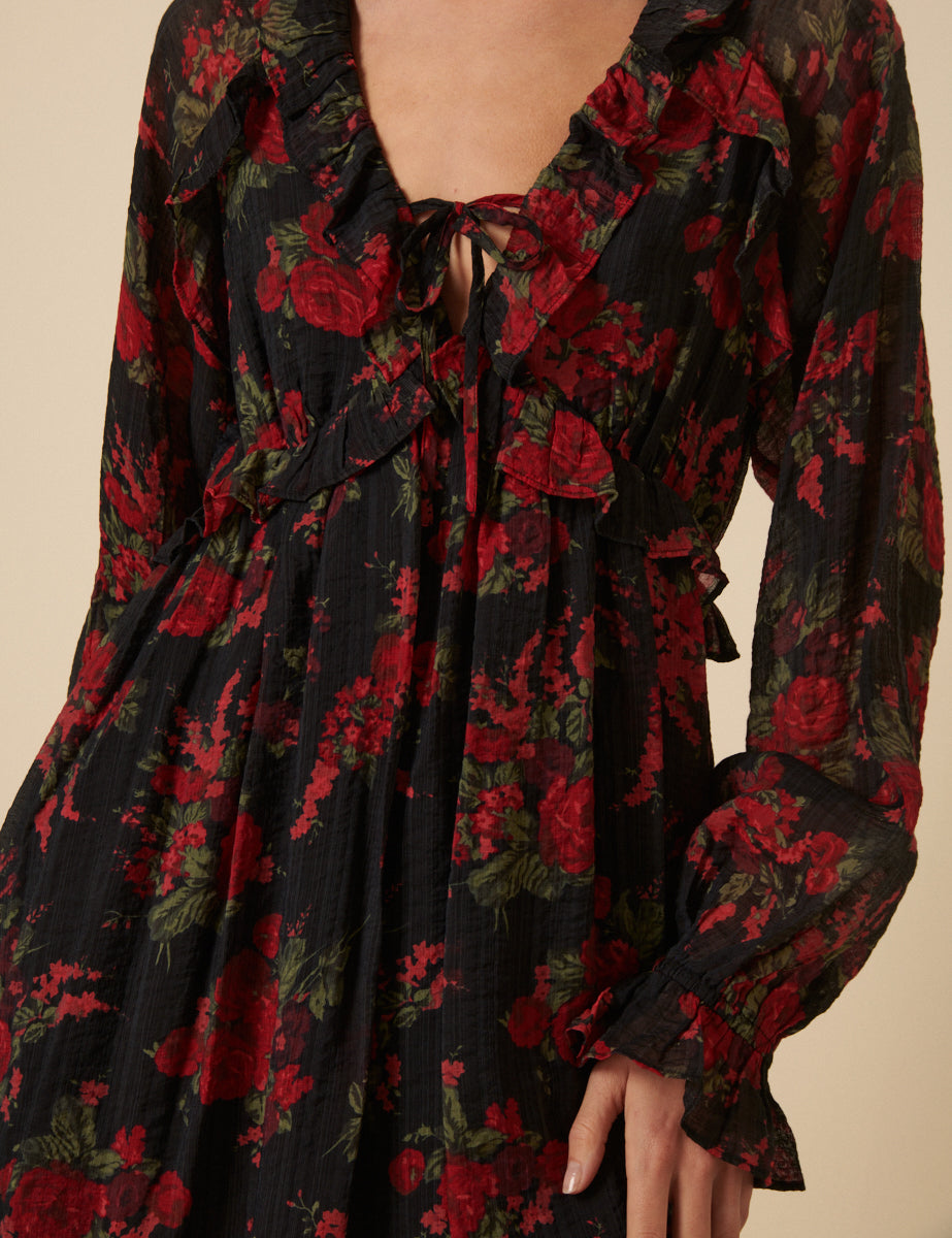 Black Floral Aries Mini Dress