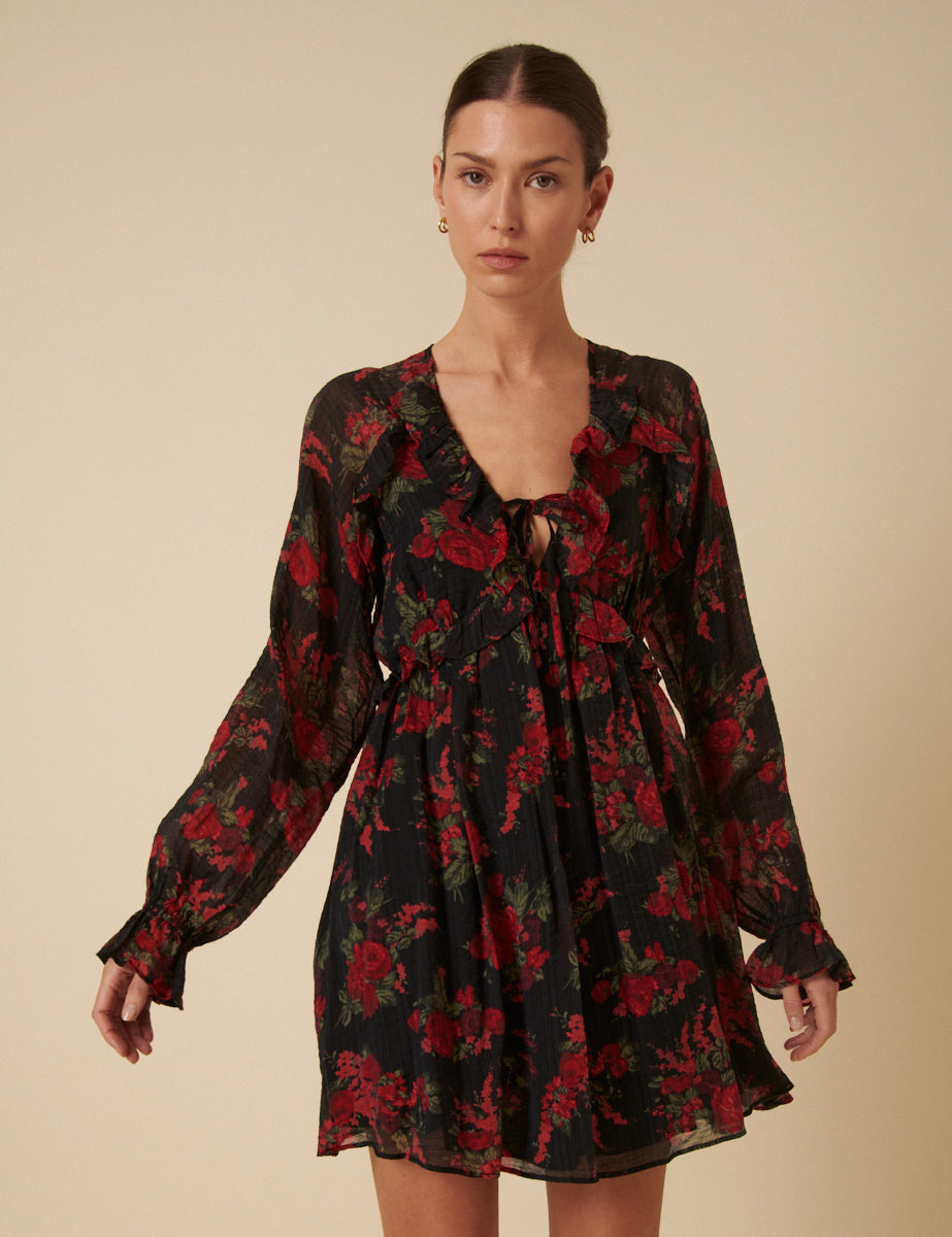 Black Floral Aries Mini Dress