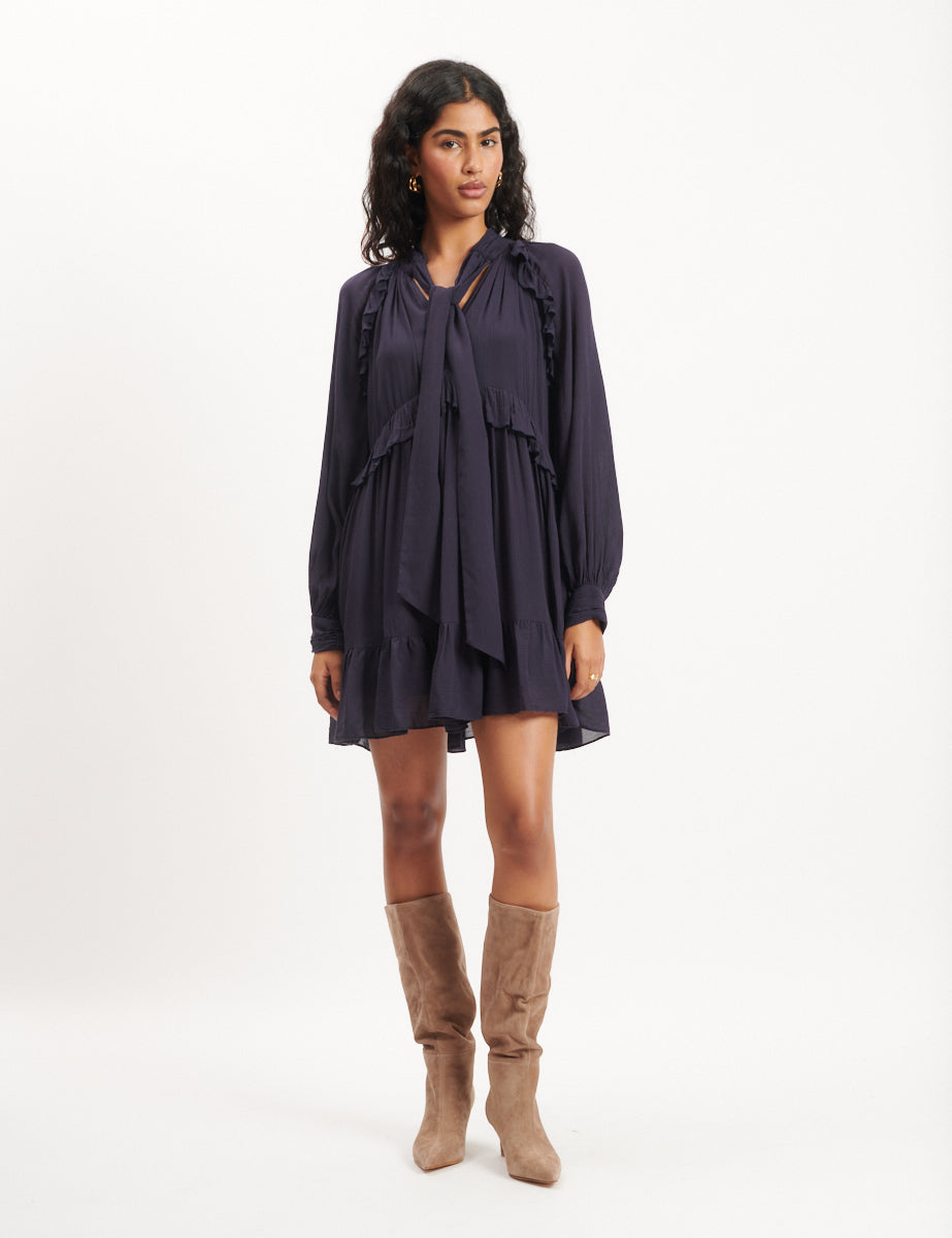 Navy Ruffle Trim Bohana Mini Dress