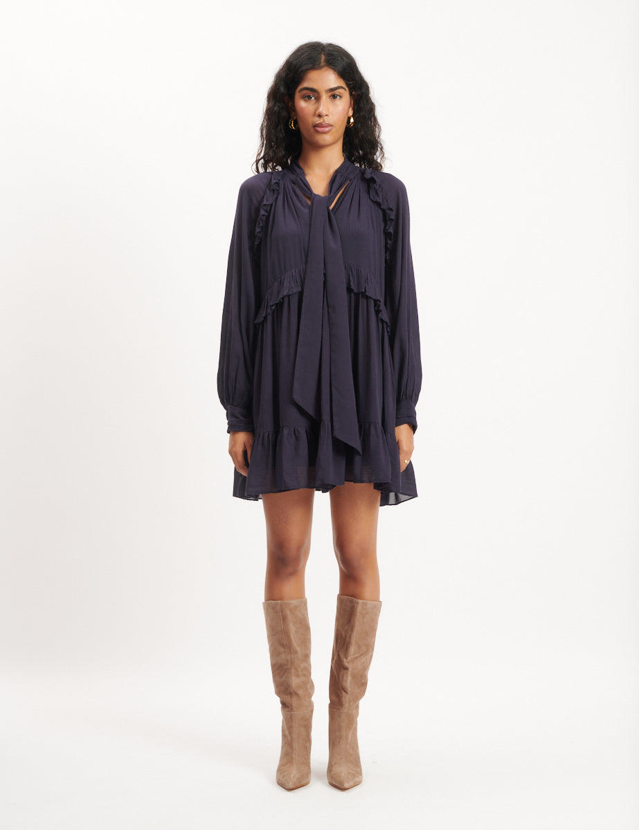 Navy Ruffle Trim Bohana Mini Dress