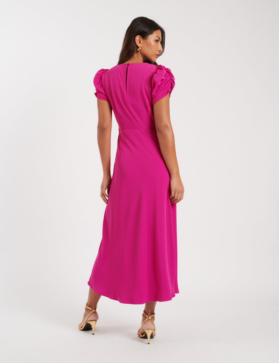 Pink Shirred Naomi Midi Dress