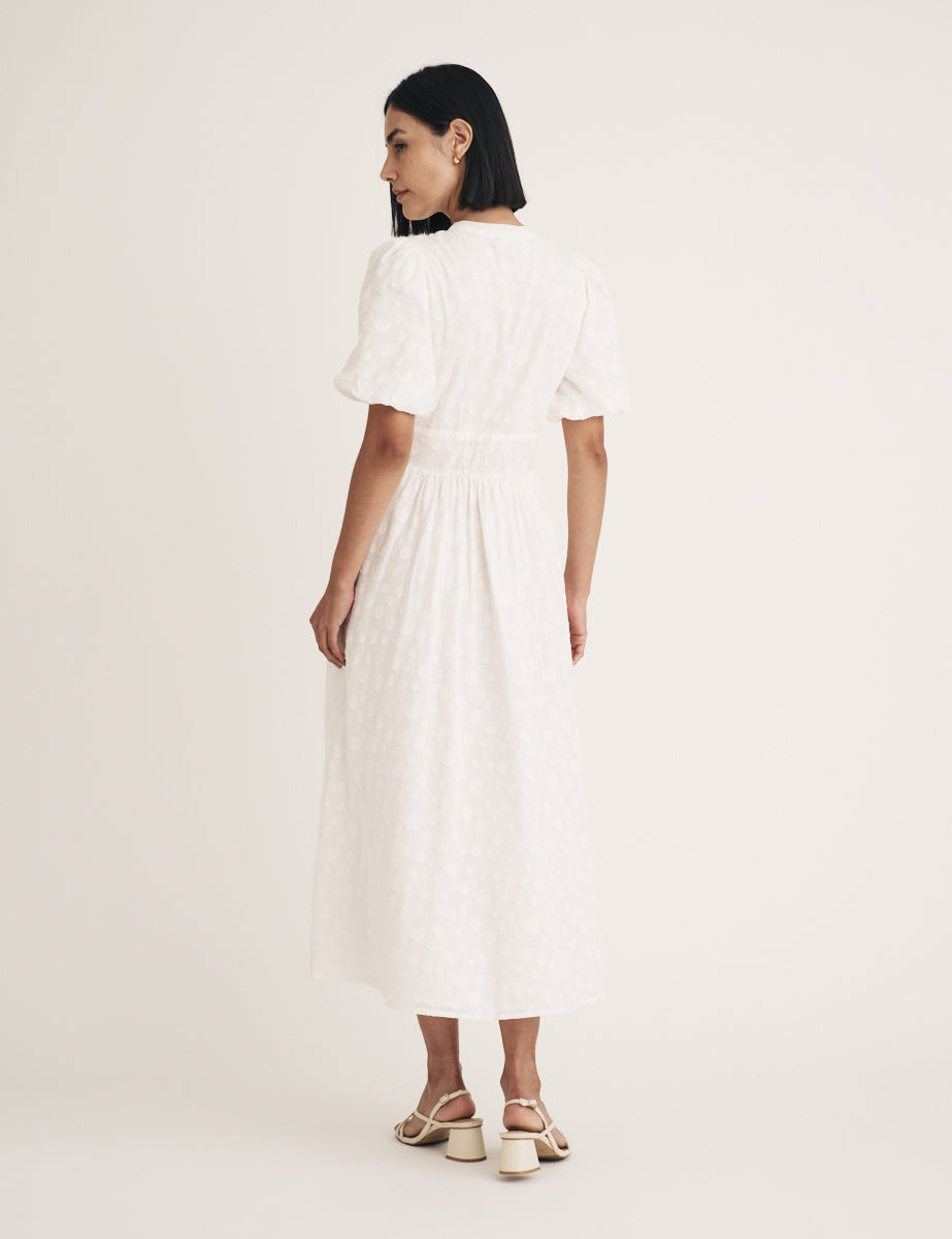 White Textured Spot Starlight Midi Dress