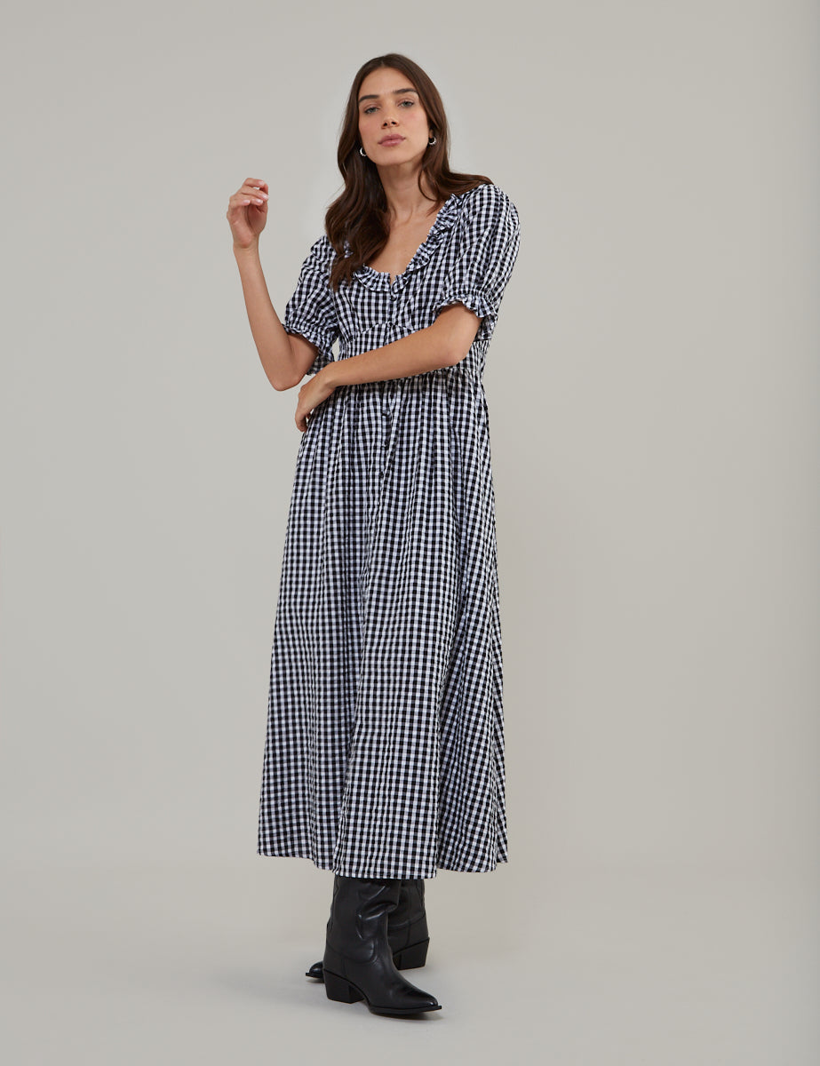 Black Gingham Flossie Midi Dress