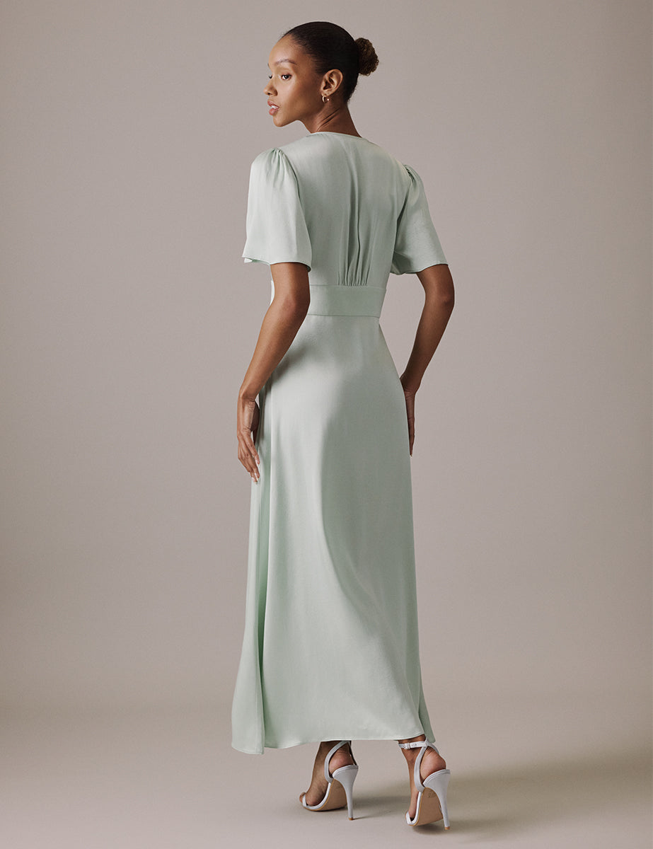 Mint Green V Neck Midi Erin Bridesmaids Dress