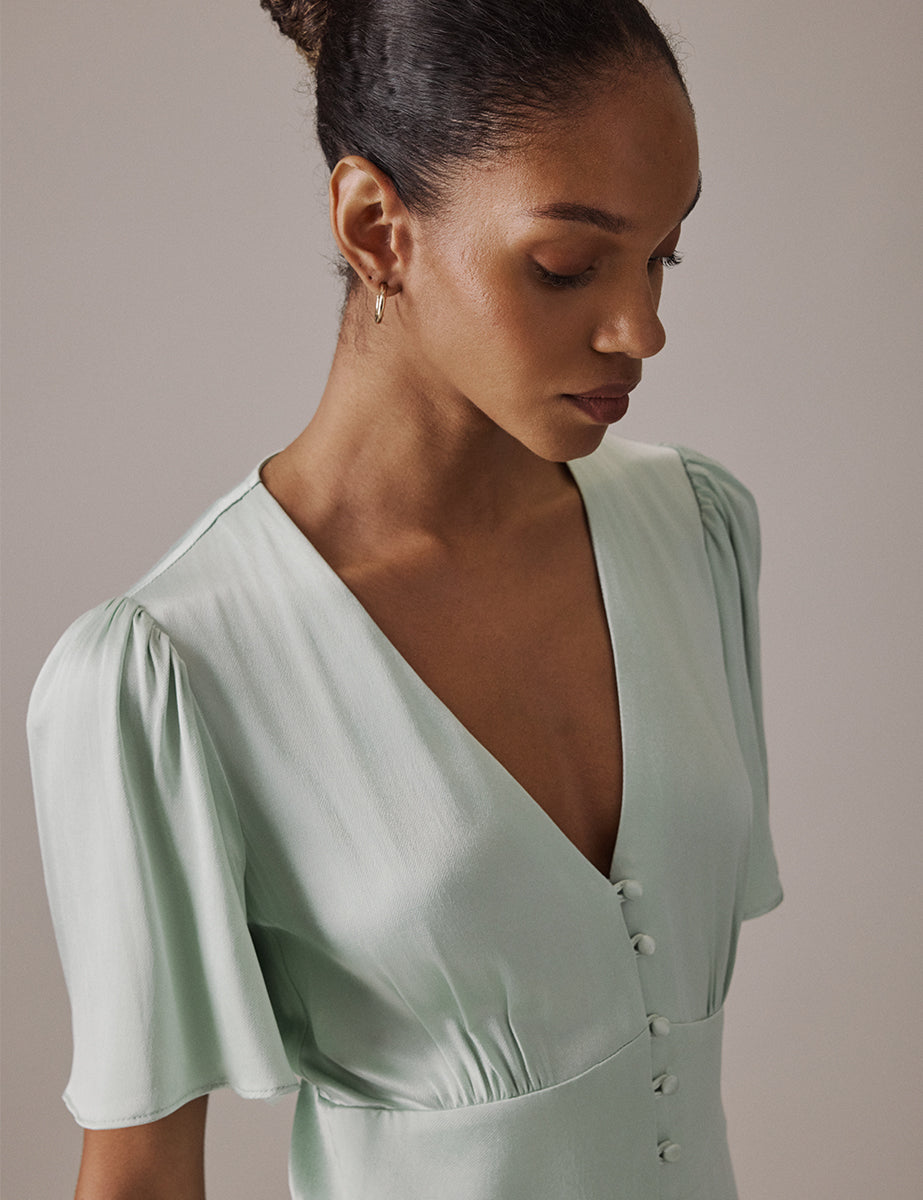 Mint Green V Neck Midi Erin Bridesmaids Dress