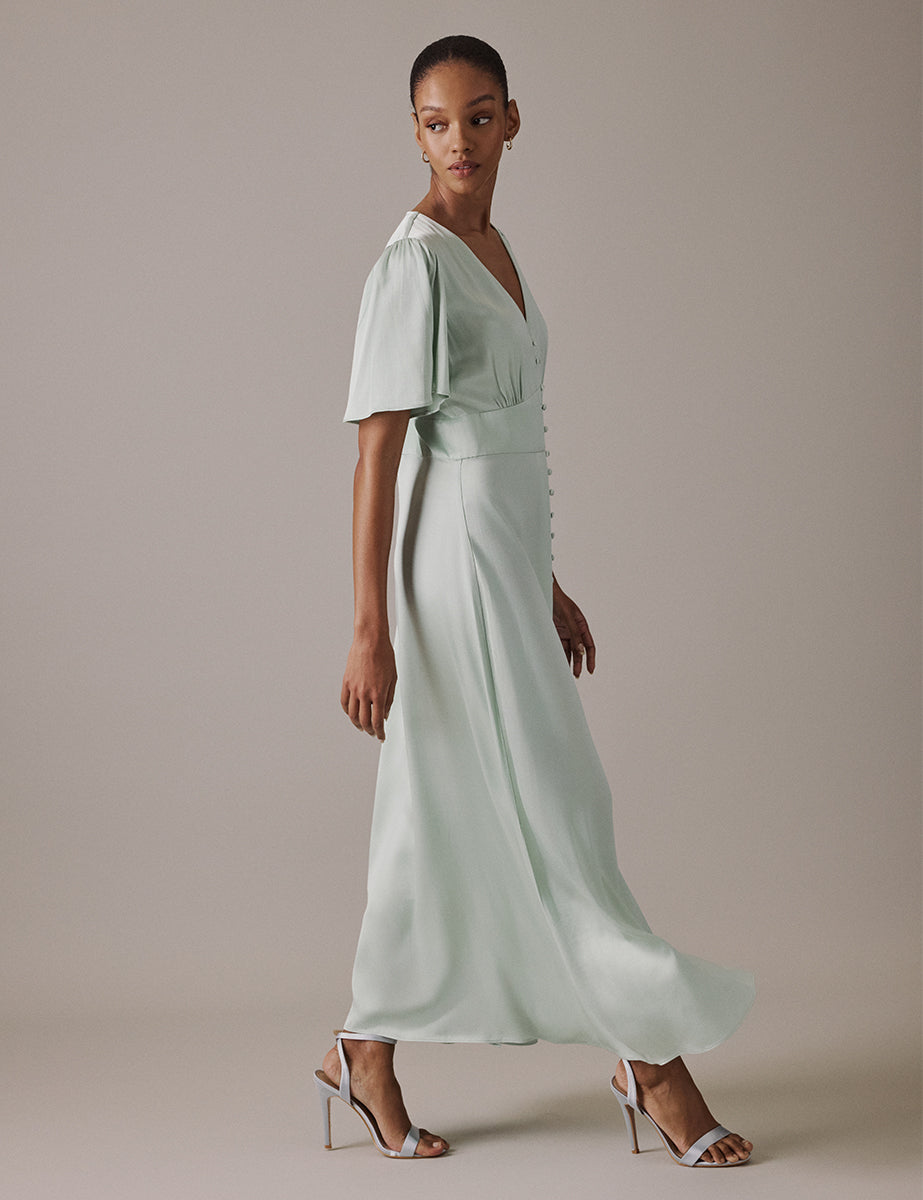 Mint Green V Neck Midi Erin Bridesmaids Dress