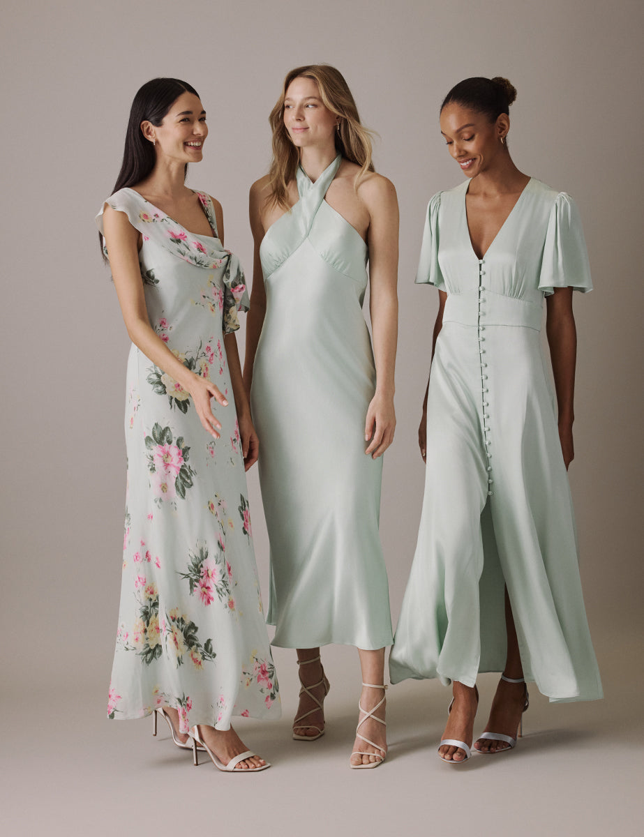 Mint Green V Neck Midi Erin Bridesmaids Dress