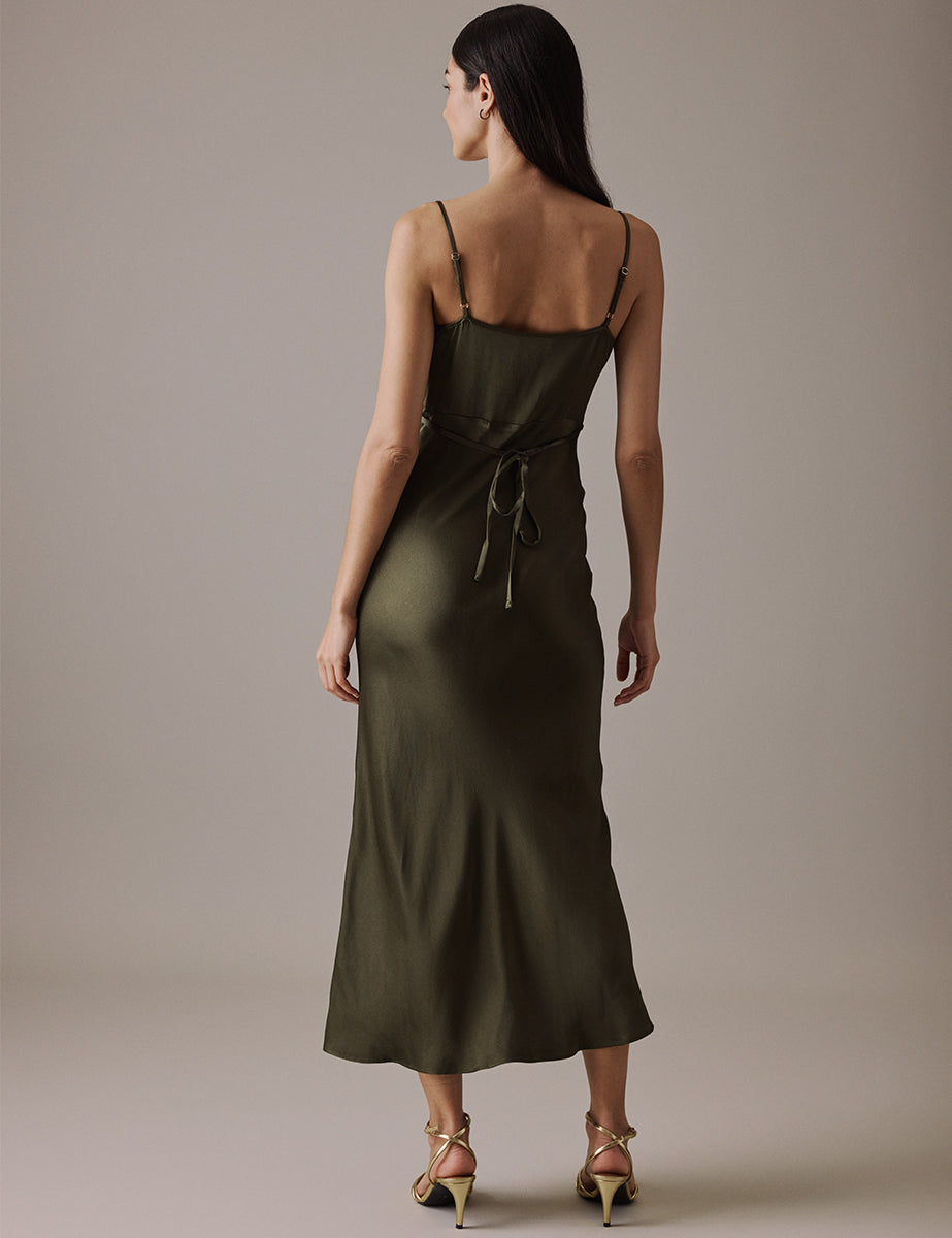 Olive Cowl Neck Midi Trixie Bridesmaids Dress