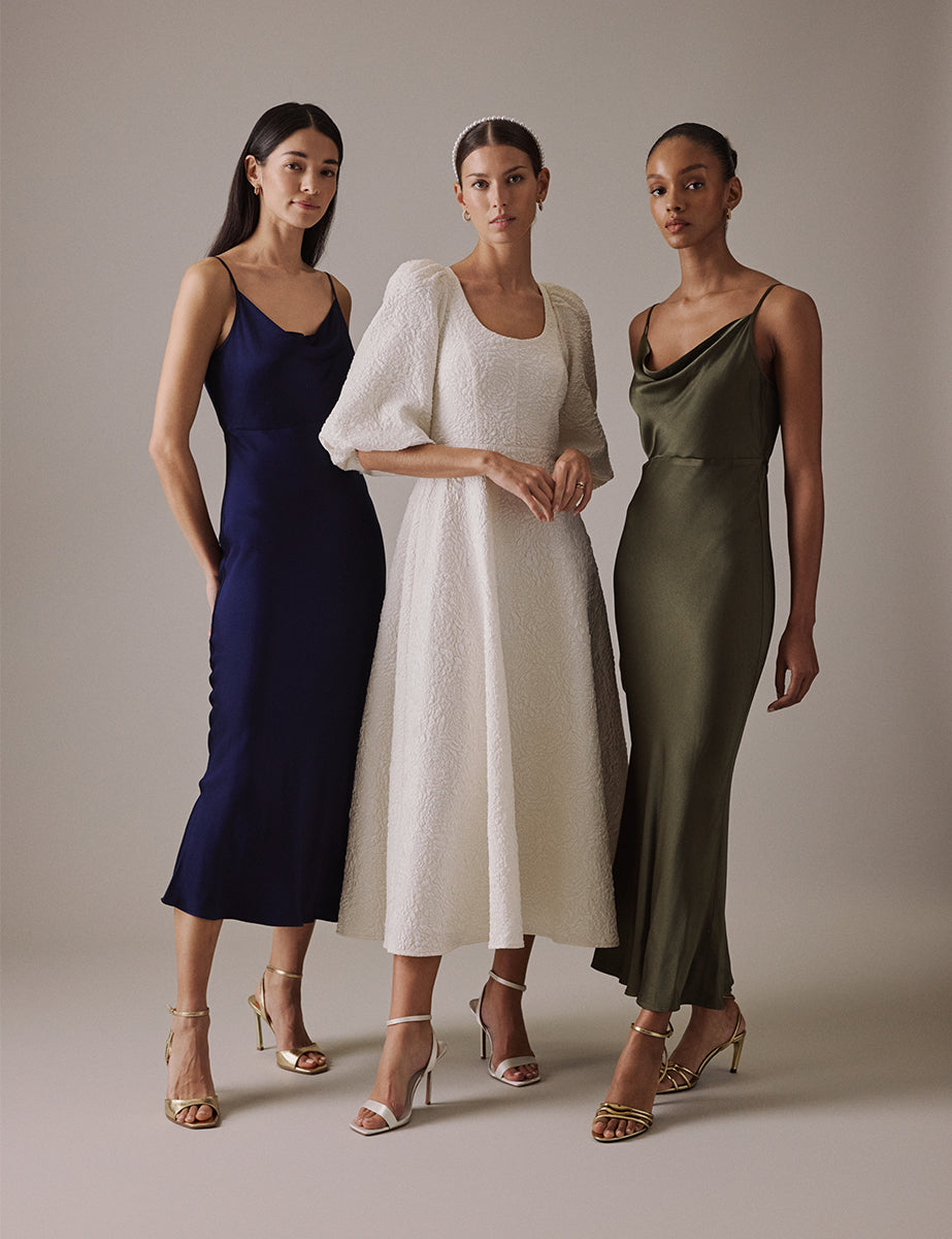 Olive Cowl Neck Midi Trixie Bridesmaids Dress