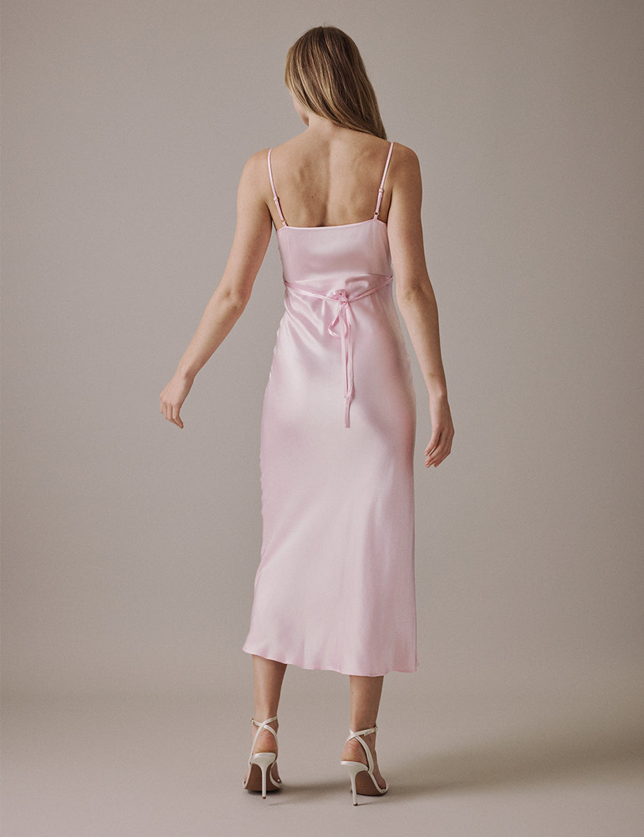 Soft Pink Cowl Neck Midi Trixie Bridesmaids Dress