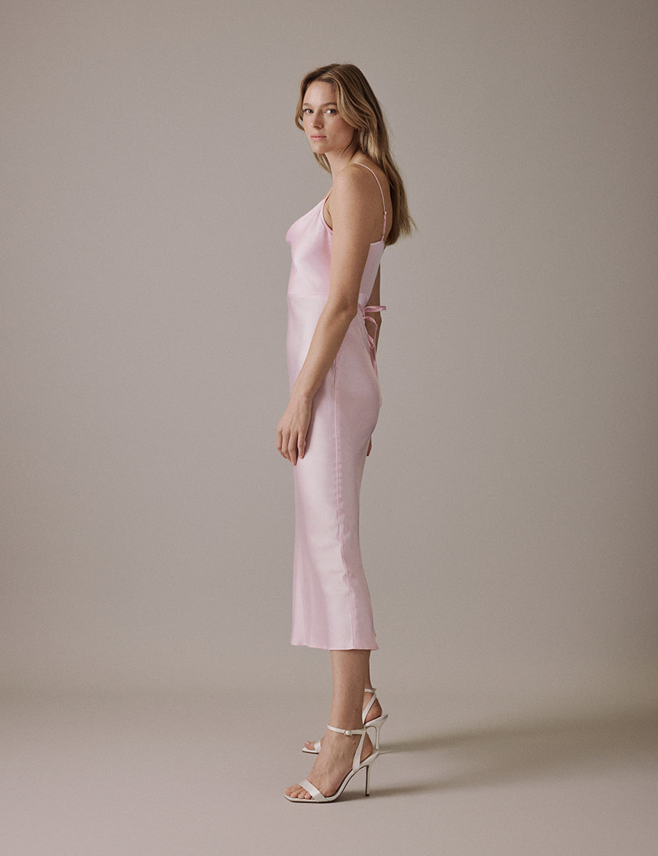 Soft Pink Cowl Neck Midi Trixie Dress