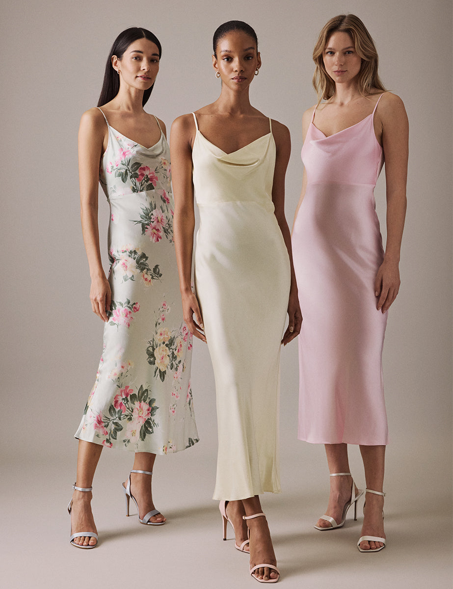 Soft Pink Cowl Neck Midi Trixie Bridesmaids Dress