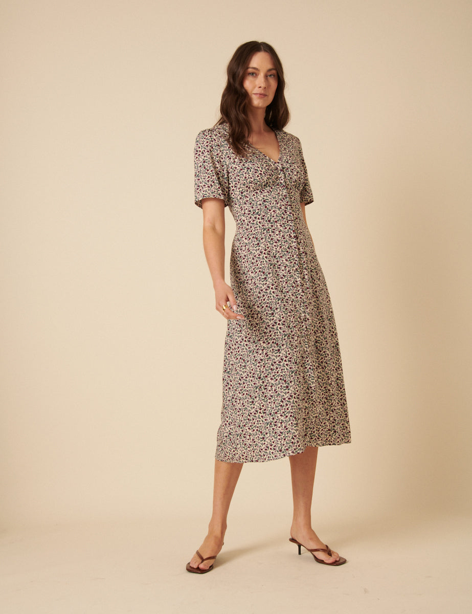 Cream Ditsy Floral Alexa Midi Dress