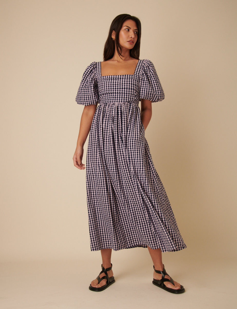 Blue And Pink Gingham Nova Midi Dress