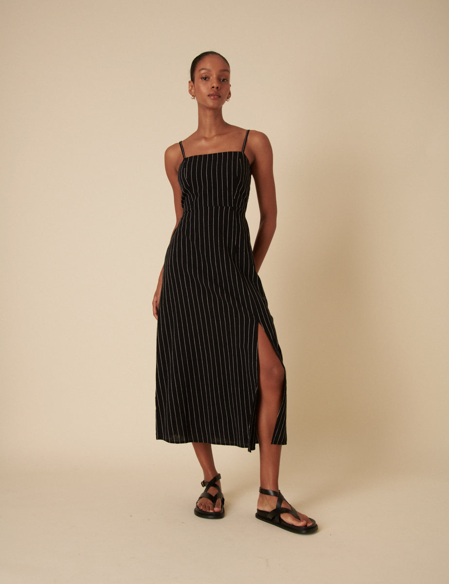 Black Striped Maddie Midi Dress