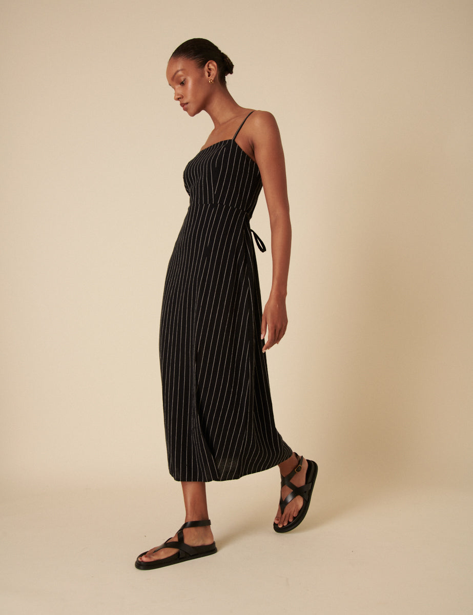 Black Striped Maddie Midi Dress