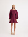 Burgundy Balloon Sleeve Zora Mini Dress