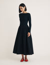 Black Long Sleeve A-Line Penni Midi Dress