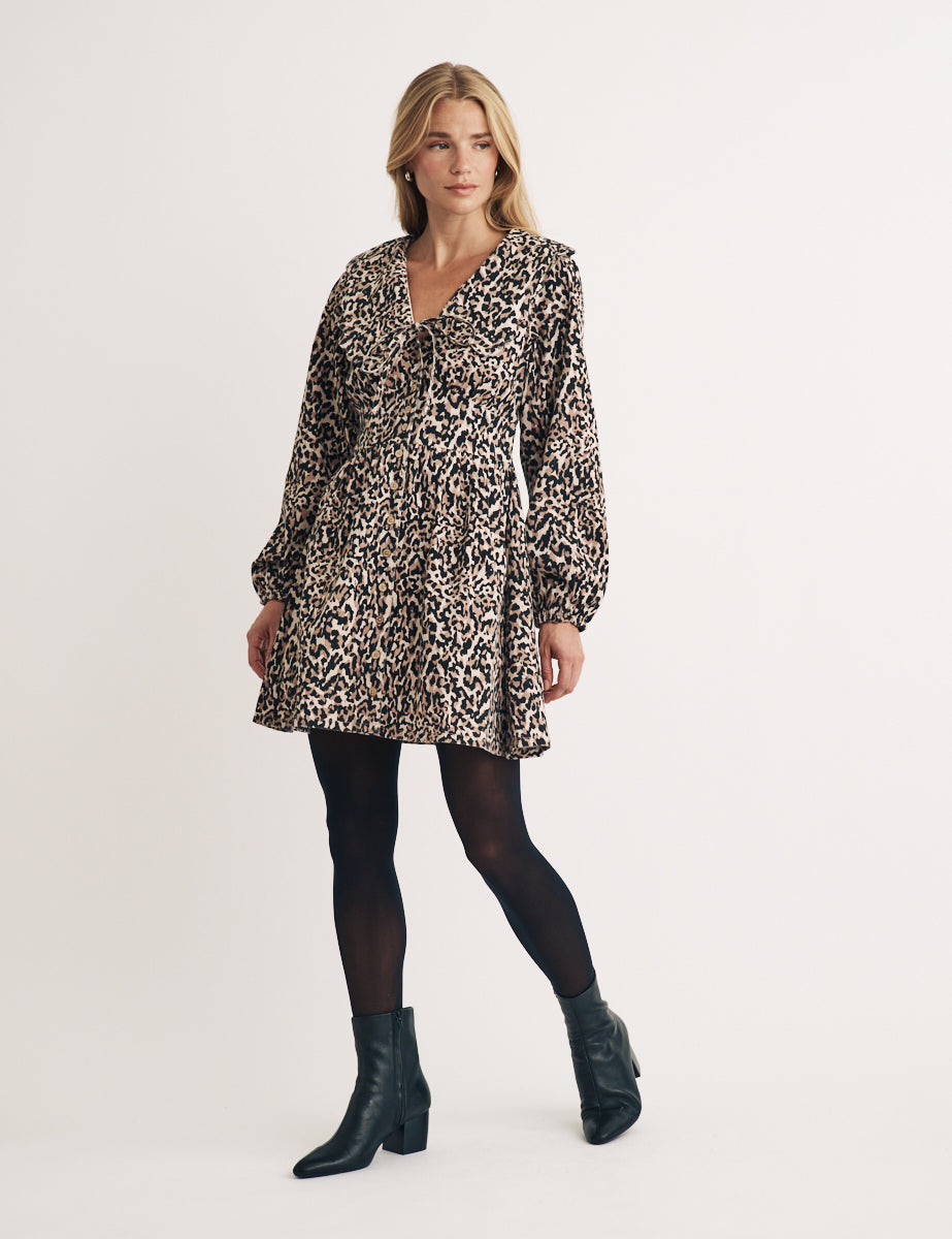 Leopard Print Long Sleeve Birdie Mini Dress