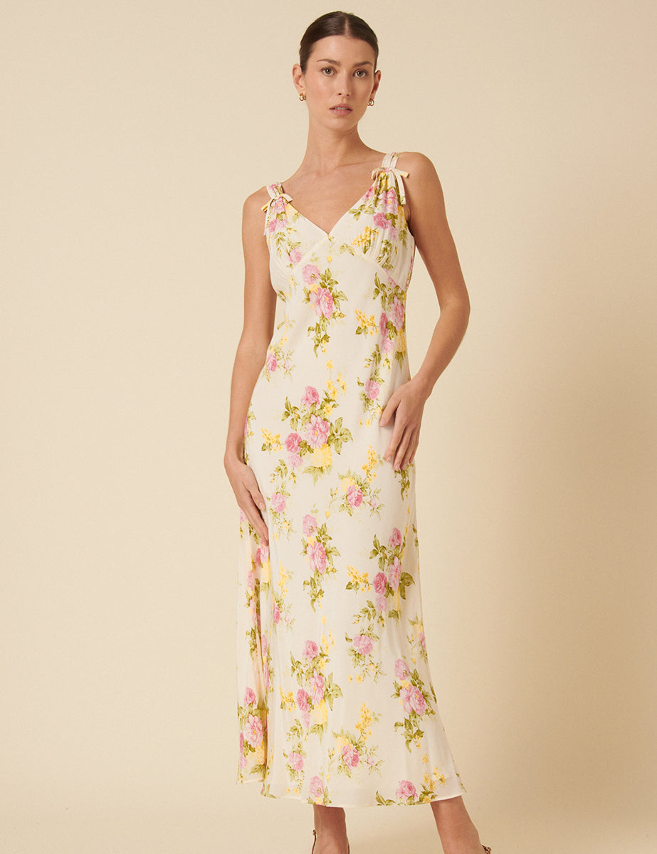 White Floral Hazel Midi Dress