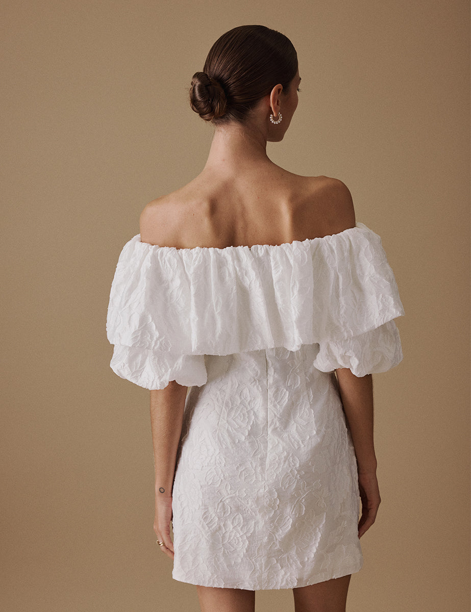 White Puff Sleeve Mini Blakeney Bridal Dress