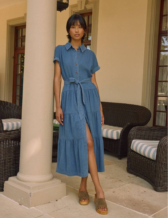 Blue Denim Ester Tiered Shirt Dress